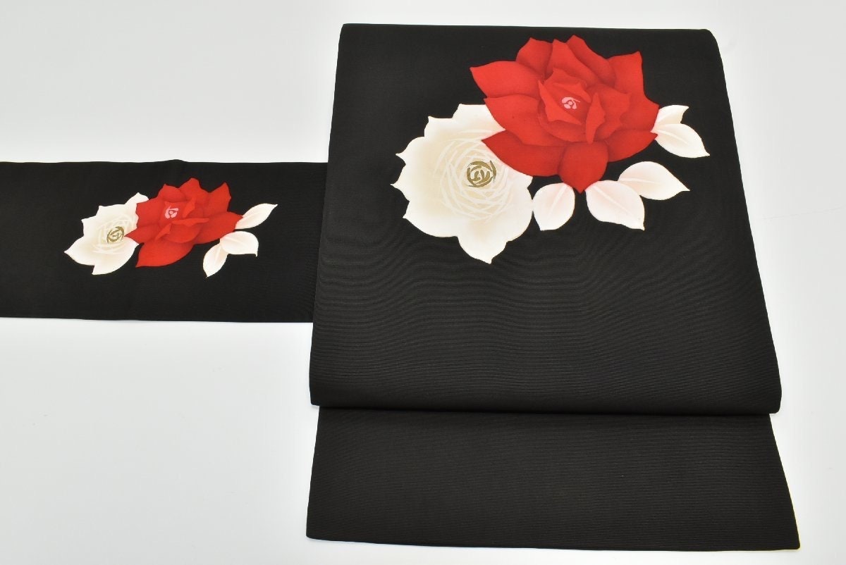 Vintage Silk Nagoya Obi Belt: Japanese Kimono Sash, Floral Design (OB012)