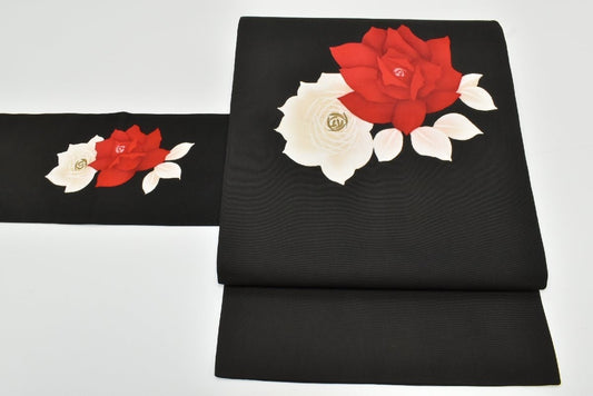Vintage Silk Nagoya Obi Belt: Japanese Kimono Sash, Floral Design (OB012)