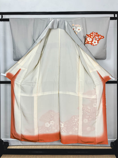 Vintage Grey Silk Tsukesage kimono, Rank A, A04