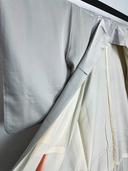 Vintage Grey Silk Tsukesage kimono, Rank A, A04