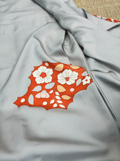 Vintage Grey Silk Tsukesage kimono, Rank A, A04