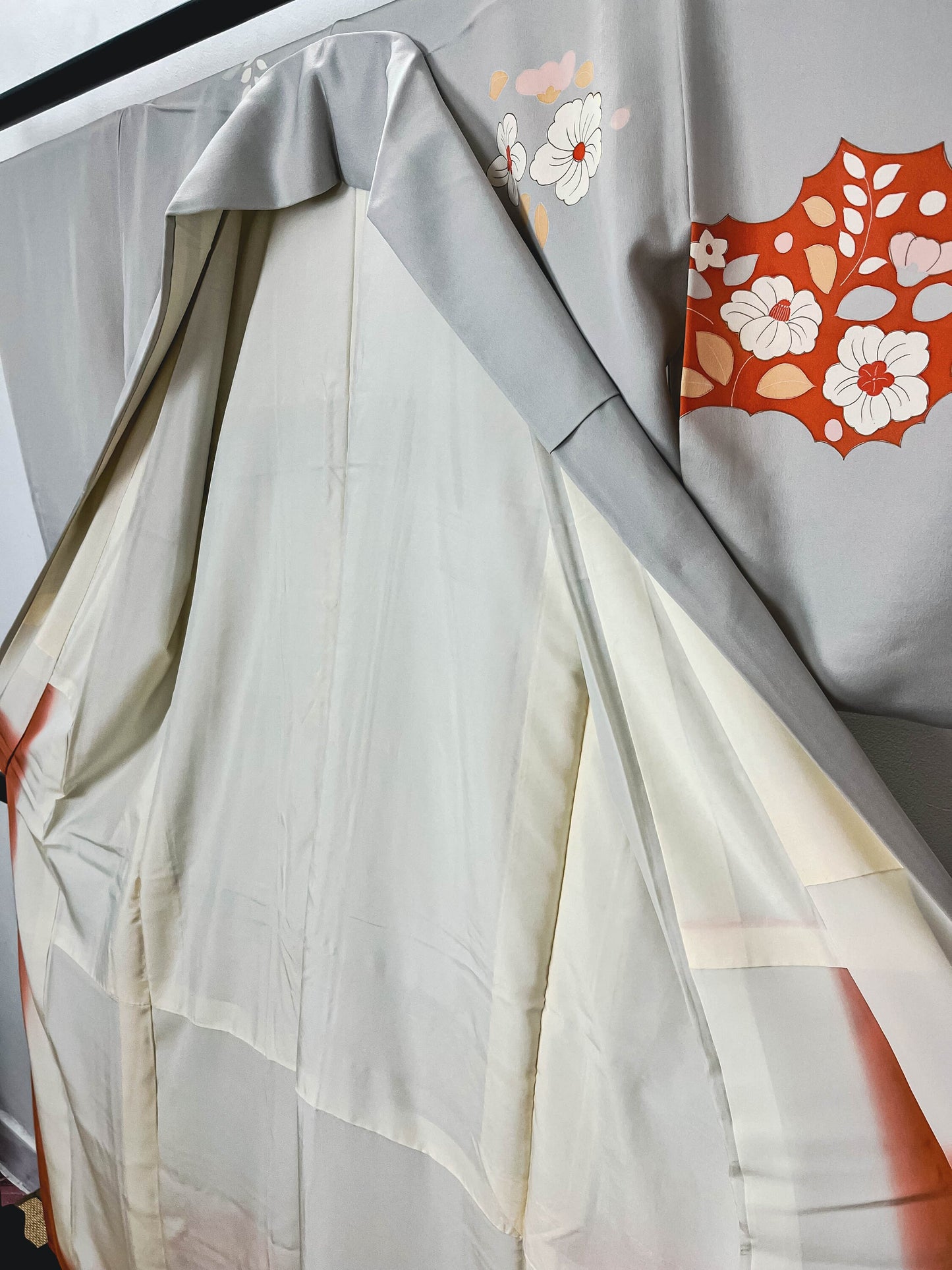 Vintage Grey Silk Tsukesage kimono, Rank A, A04