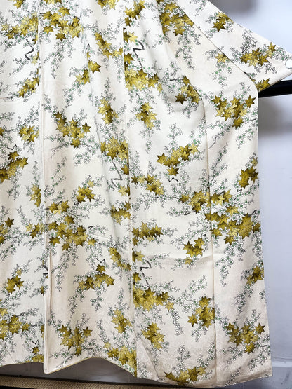 Rank A+ Japanese Vintage Komon Kimono Women, Silk kimono, Late Autumn Leaf, A93
