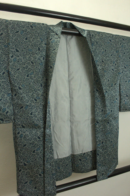 Rank S Vintage Japanese Silk Haori: Abstract Leaf Pattern (HA36)