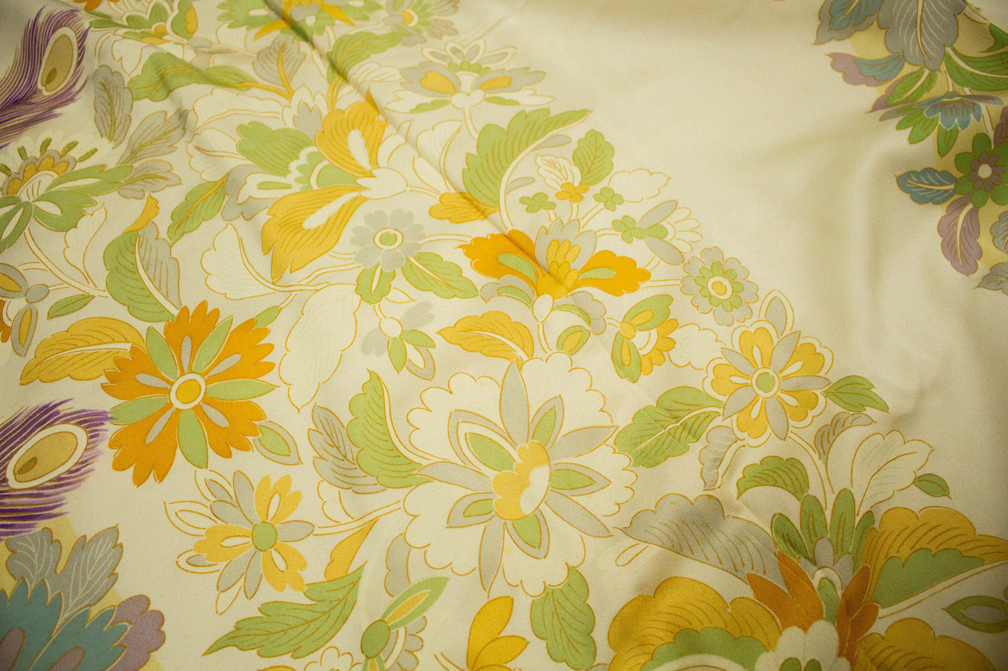 Vintage Silk Furisode Kimono: Peacock Pattern, Formal Kimono, Rank A- (A106)