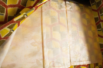 Vintage Silk Haori Jacket: Kimono Jacket Geometric Print, Rank A (HA13)