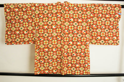 Vintage Japanese Silk Haori Jacket: Floral Print, Rank A+ (HA23)