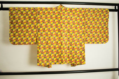 Vintage Silk Haori Jacket: Kimono Jacket Geometric Print, Rank A (HA13)