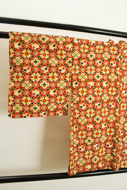 Vintage Japanese Silk Haori Jacket: Floral Print, Rank A+ (HA23)