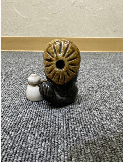 Vintage Shigaraki Yaki Tanuki Statue Set: Japanese Raccoon Dog Ornament (S03)