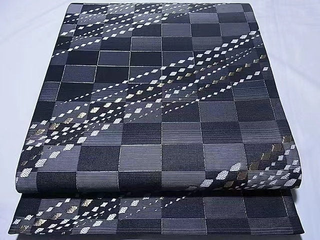 Japanese Vintage Obi Belt: Gradient Black Gray Kimono Sash