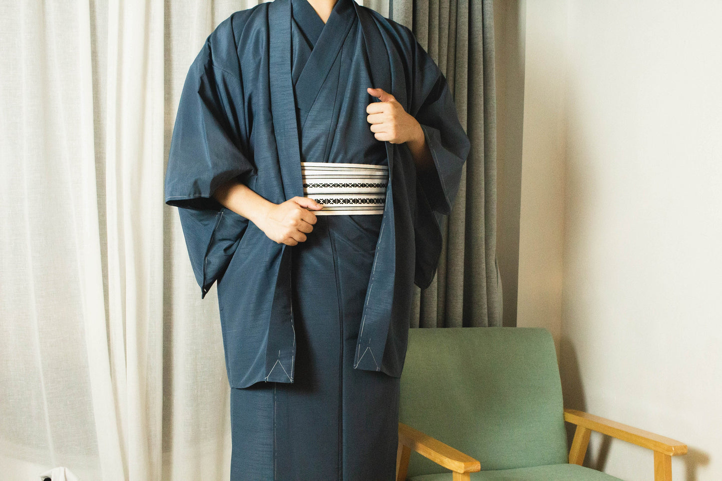 Men's Kimono 3PCS Set: Nagagi, Obi & Haori Jacket - Custom Kamon