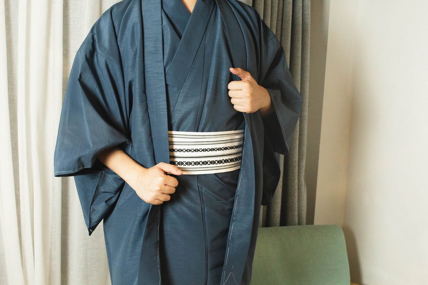 Men's Kimono 3PCS Set: Nagagi, Obi & Haori Jacket - Custom Kamon