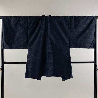 Vintage Silk Japanese Haori: Black & Charcoal Gray, Tsumugi Style, Rank A+
