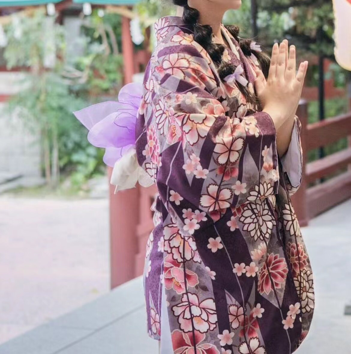 Purple Floral Kofurisode Kimono, Great for matching with hakama