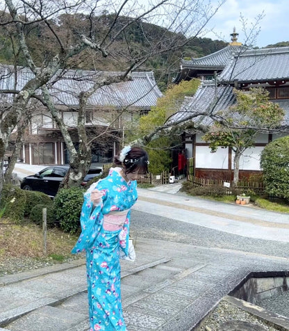 Tulip Komon Kimono, Floral Blue Kimono