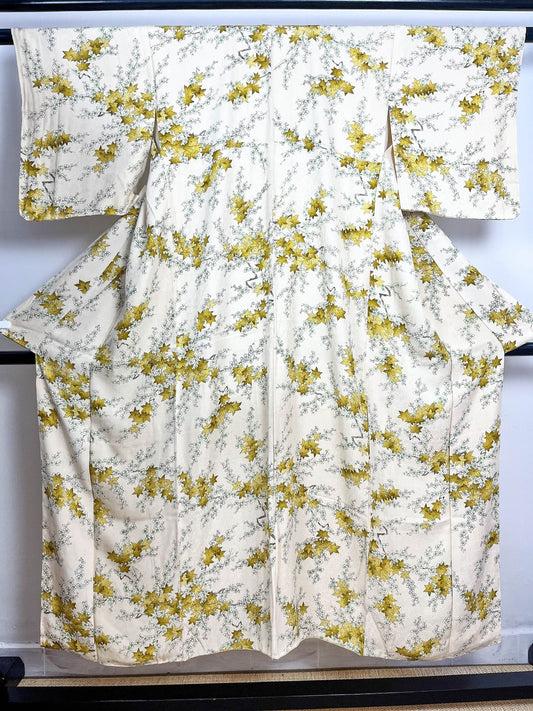 Rank A+ Japanese Vintage Komon Kimono Women, Silk kimono, Late Autumn Leaf, A93