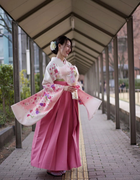 Traditional Women's Hakama, Hakama Skirt, Pink Hakama with Sakura Embriodery