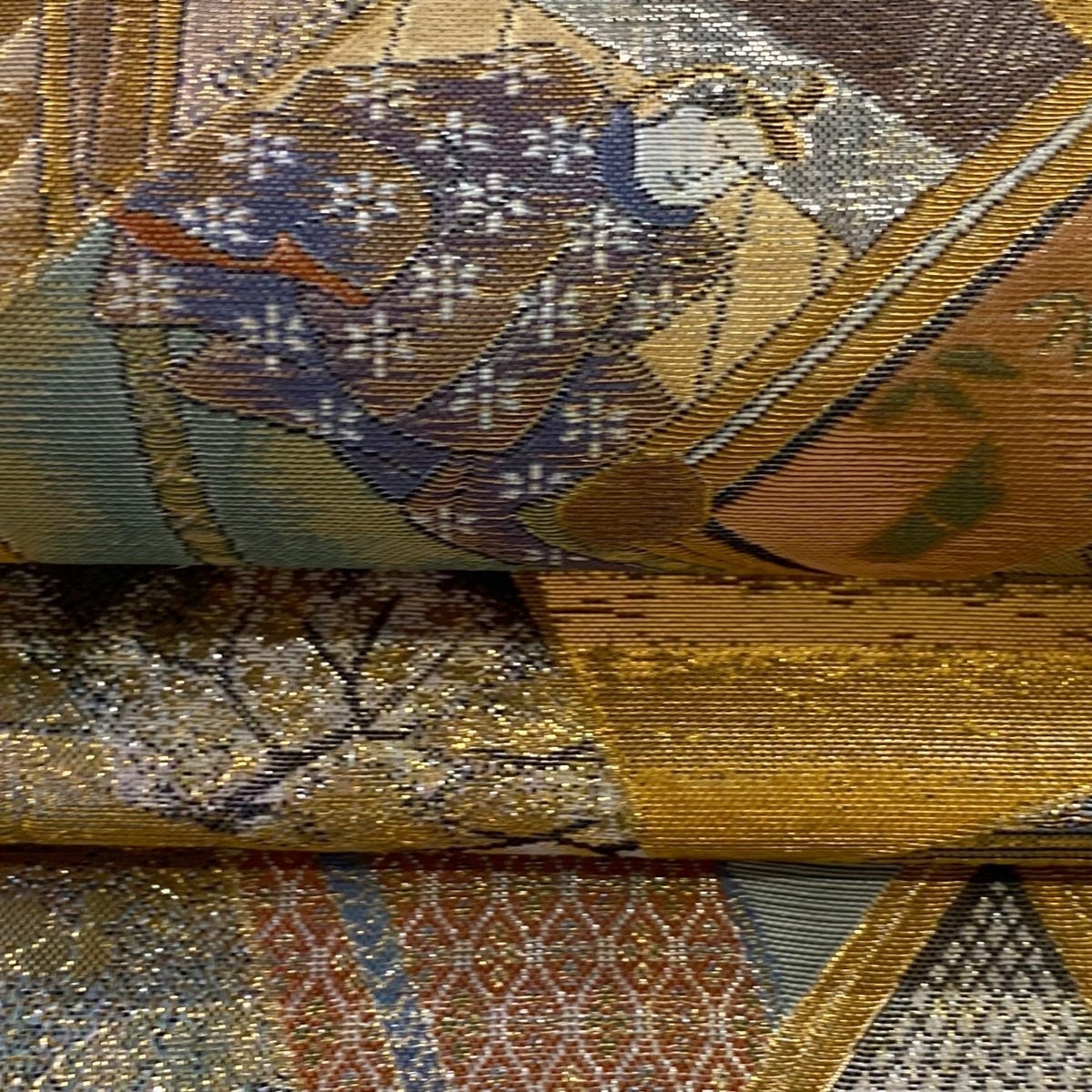 Patterned Vintage Silk Obi Belt: Japanese Kimono, Fukuro Obi (Rank A)