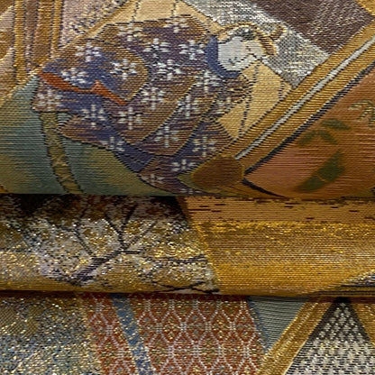 Patterned Vintage Silk Obi Belt: Japanese Kimono, Fukuro Obi (Rank A)