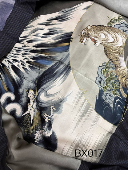 Vintage Silk Japanese Haori: Black & Charcoal Gray, Tsumugi Style, Rank A+