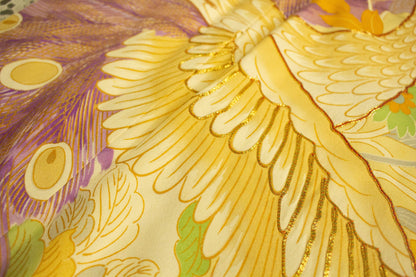 Vintage Silk Furisode Kimono: Peacock Pattern, Formal Kimono, Rank A- (A106)