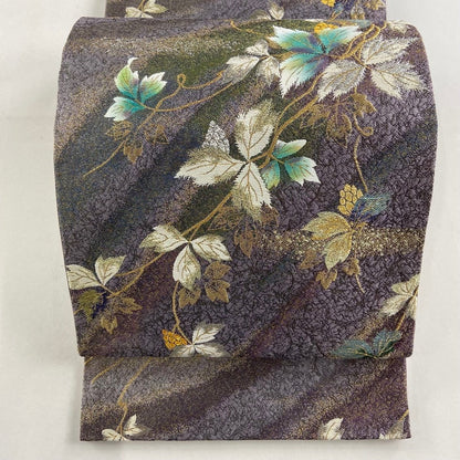 Vintage Silk Kimono Obi Belt: Japanese Fukuro Obi, Floral Design (Rank A)