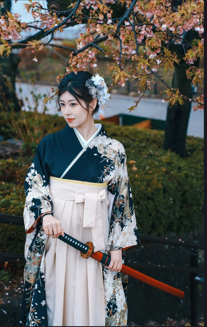 Beige Women's Hakama with Embroidery