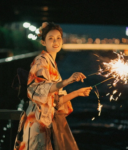 Japanese Goldfish Yukata with Tsuke Obi (Optional), Women Yukata Kimono, Traditional Yukata