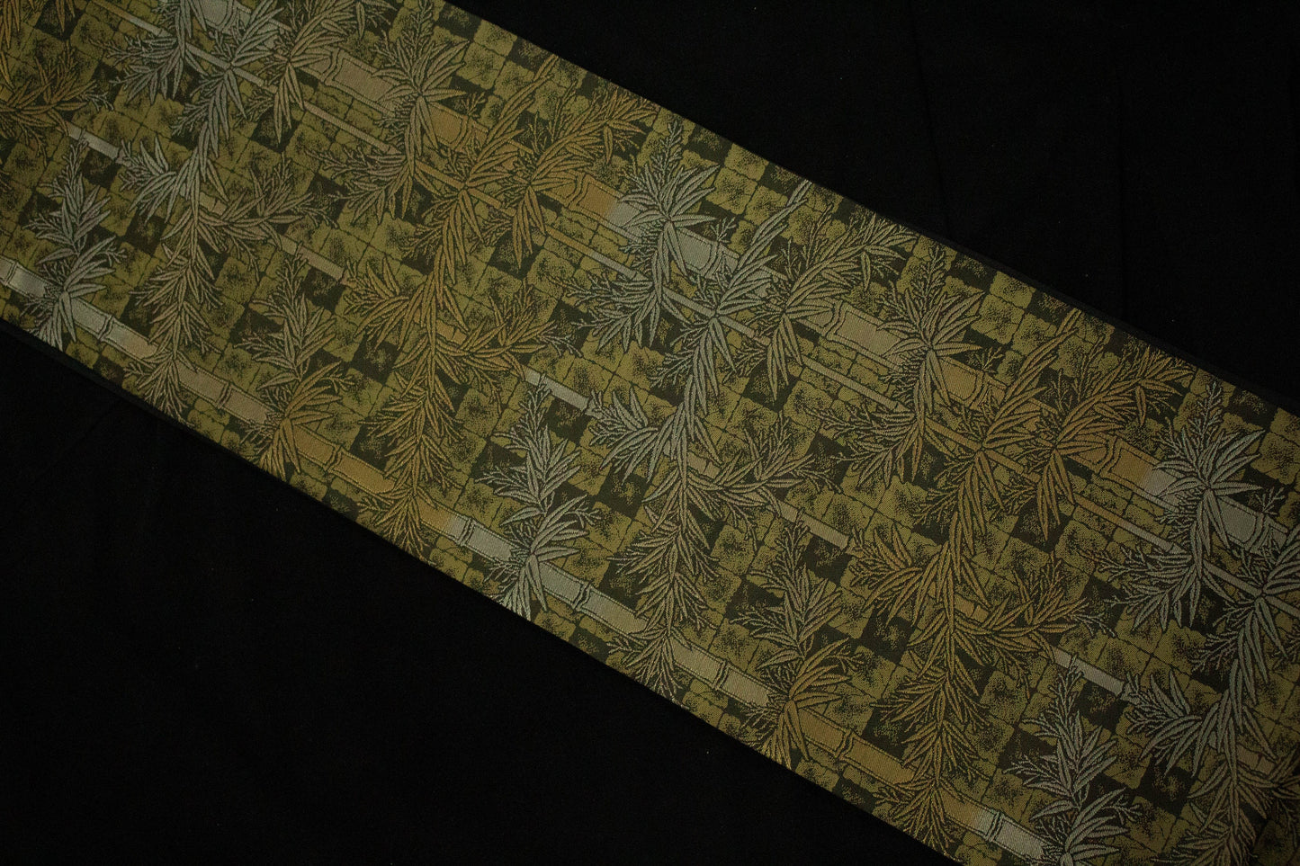 Vintage Silk Obi Belt: Bamboo Motif Kimono Sash (Rank A+)