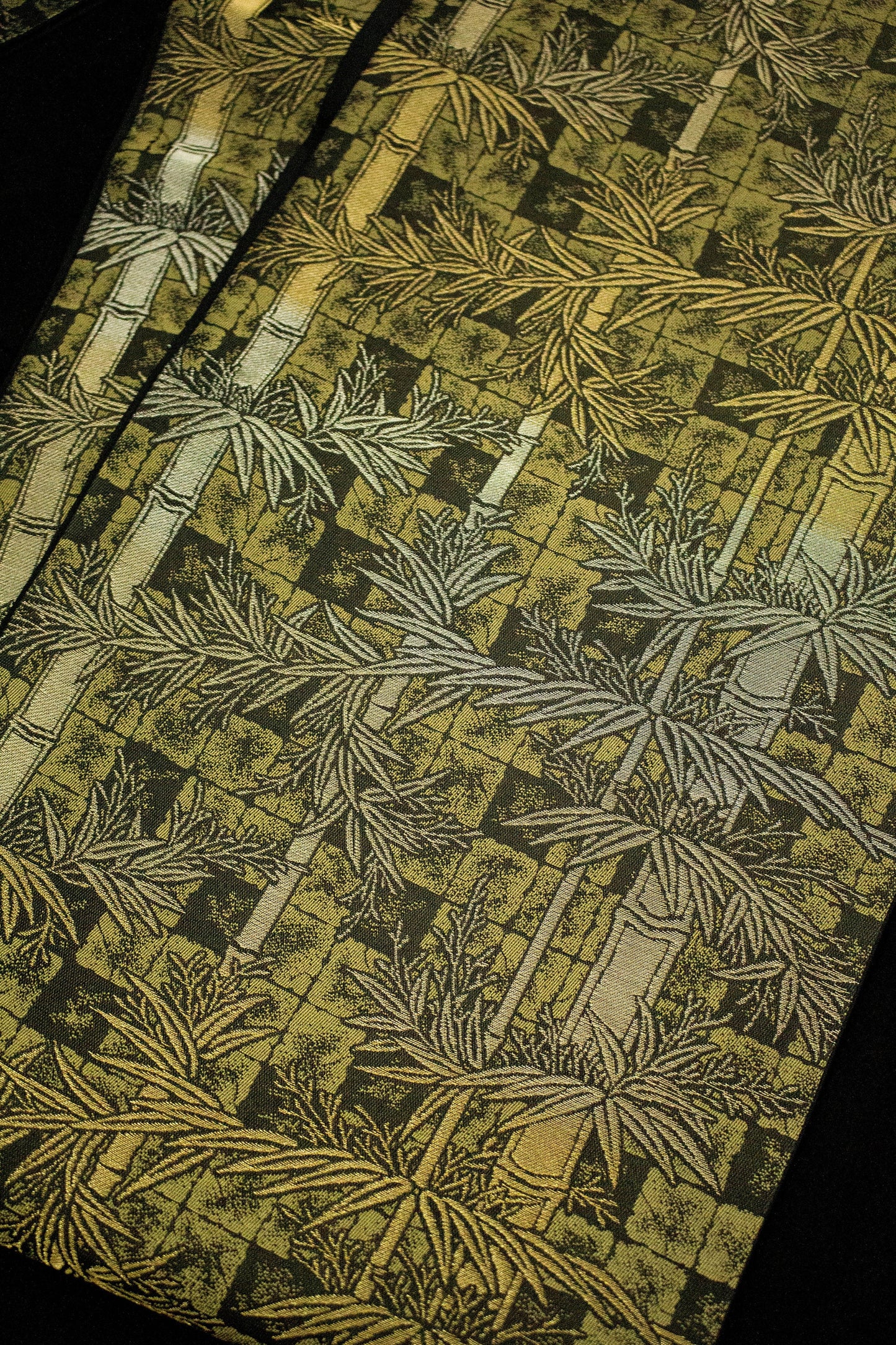 Vintage Silk Obi Belt: Bamboo Motif Kimono Sash (Rank A+)