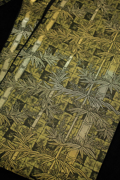 Vintage Silk Obi Belt: Bamboo Motif Kimono Sash (Rank A+)