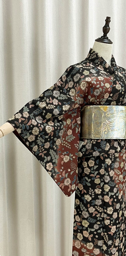 Vintage Floral Houmongi Kimono: Japanese Women's Kimono- VK008