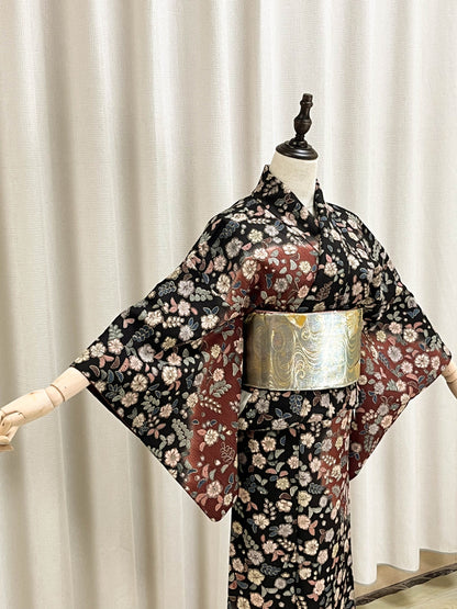 Vintage Floral Houmongi Kimono: Japanese Women's Kimono- VK008