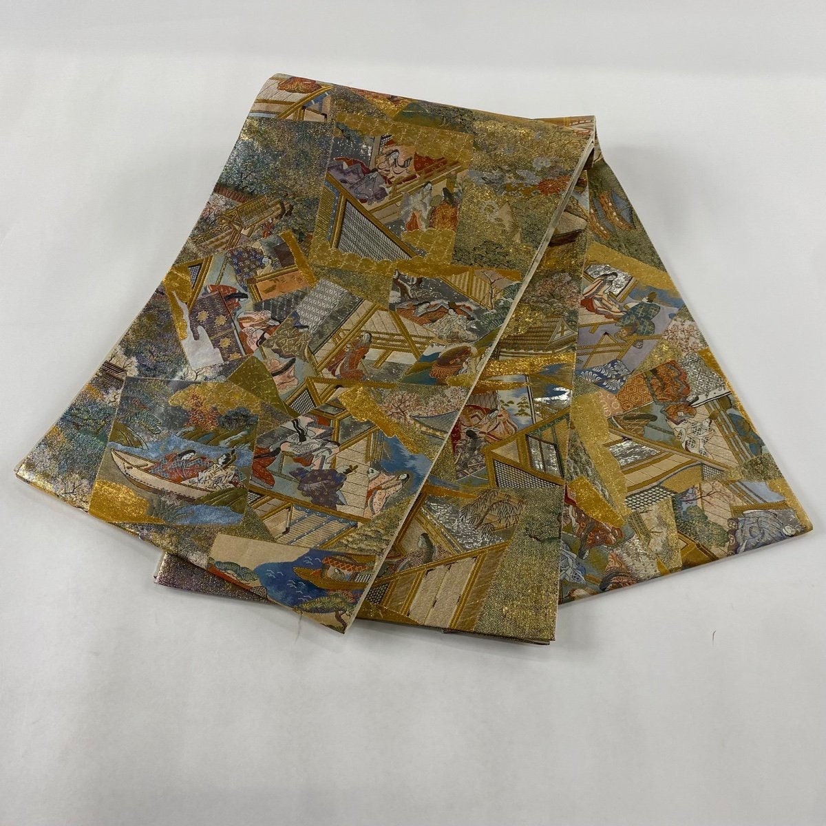 Patterned Vintage Silk Obi Belt: Japanese Kimono, Fukuro Obi (Rank A)