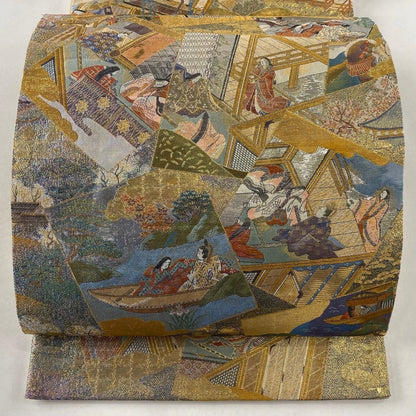 Patterned Vintage Silk Obi Belt: Japanese Kimono, Fukuro Obi (Rank A)