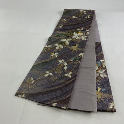 Vintage Silk Kimono Obi Belt: Japanese Fukuro Obi, Floral Design (Rank A)