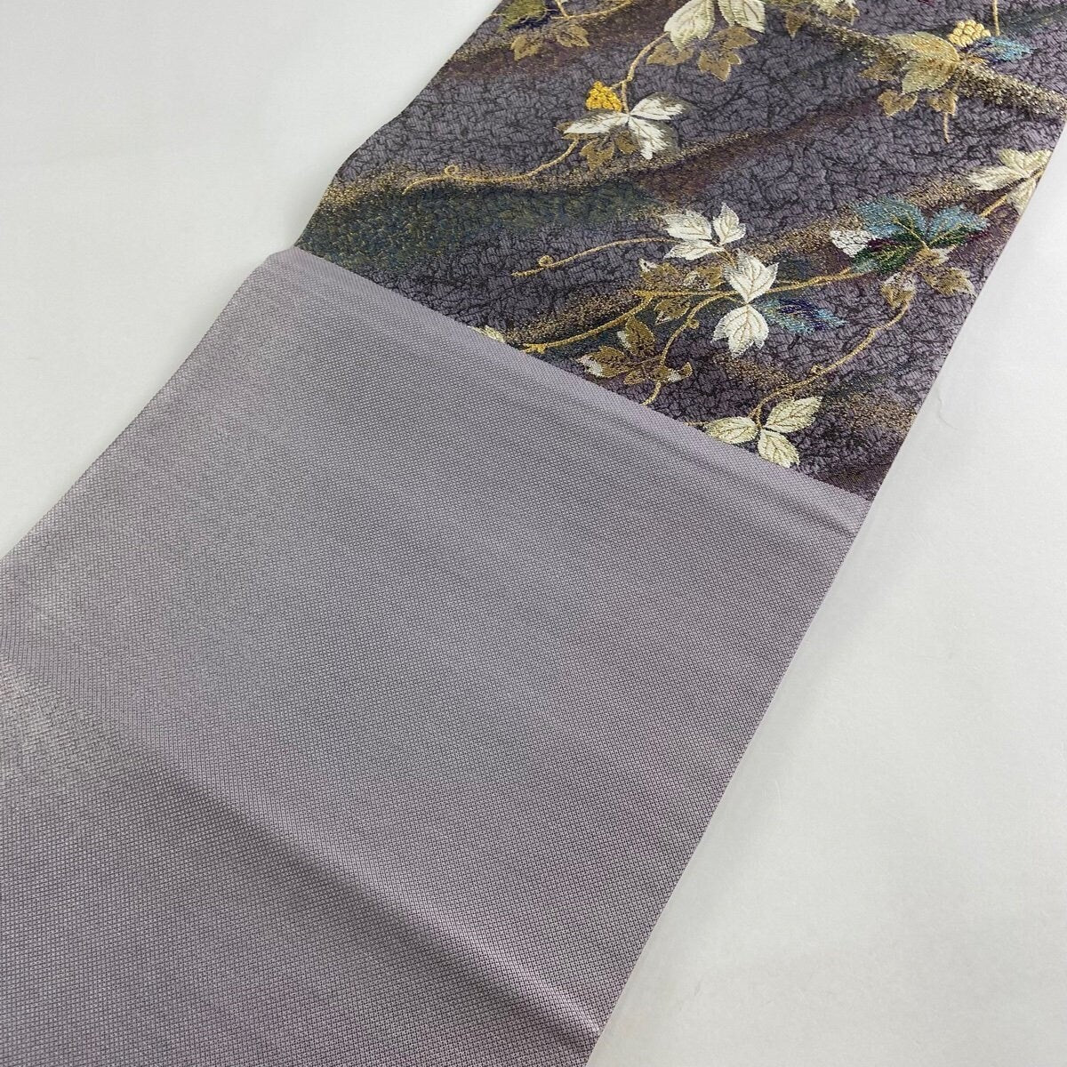 Vintage Silk Kimono Obi Belt: Japanese Fukuro Obi, Floral Design (Rank A)