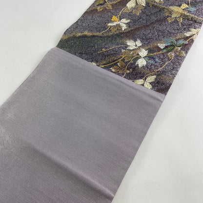 Vintage Silk Kimono Obi Belt: Japanese Fukuro Obi, Floral Design (Rank A)