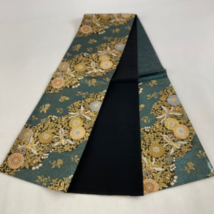 Vintage Silk Fukuro Obi Belt: Japanese Kimono, Phoenix & Karagusa (Rank A)