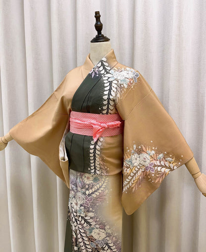 Vintage Silk Tsukesage Kimono: Japanese Floral Dress, A85