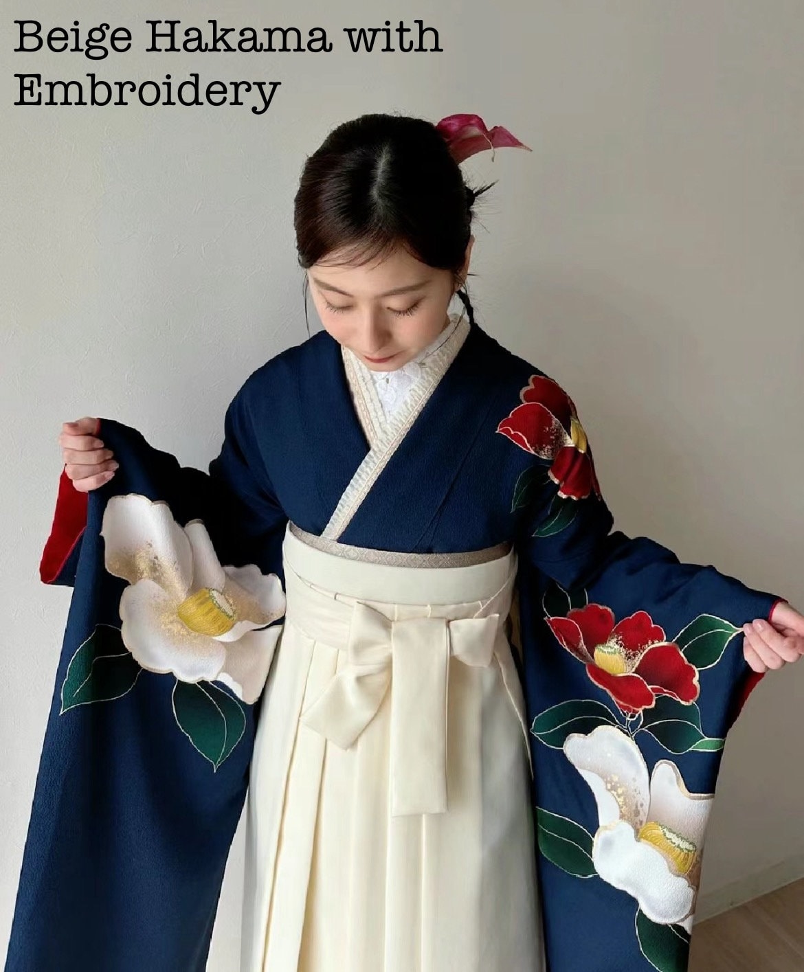 Beige Women's Hakama with Embroidery