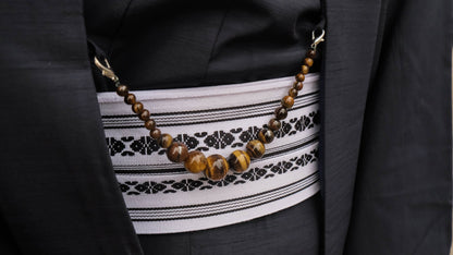 Yellow Tiger's Eye Haori Himo: Men's Kimono Accessory