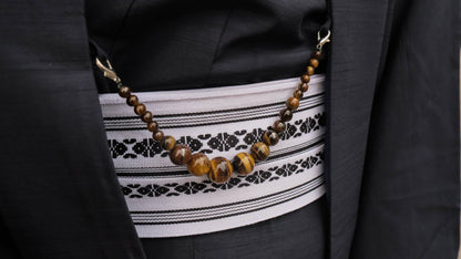 Yellow Tiger's Eye Haori Himo: Men's Kimono Accessory