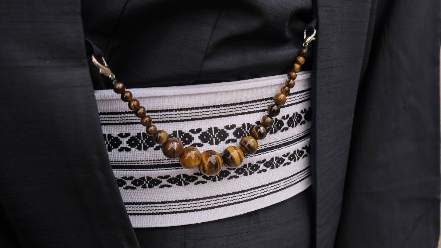Yellow Tiger's Eye Haori Himo: Men's Kimono Accessory