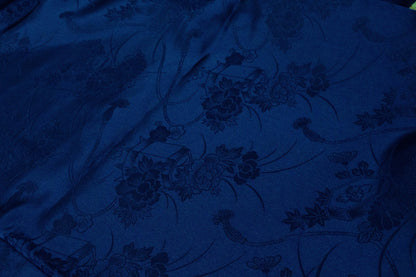 Rank A+ Vintage Houmongi Kimono, Children's Play Motif, 'Longevity' Calligraphy, Dark Blue Kimono