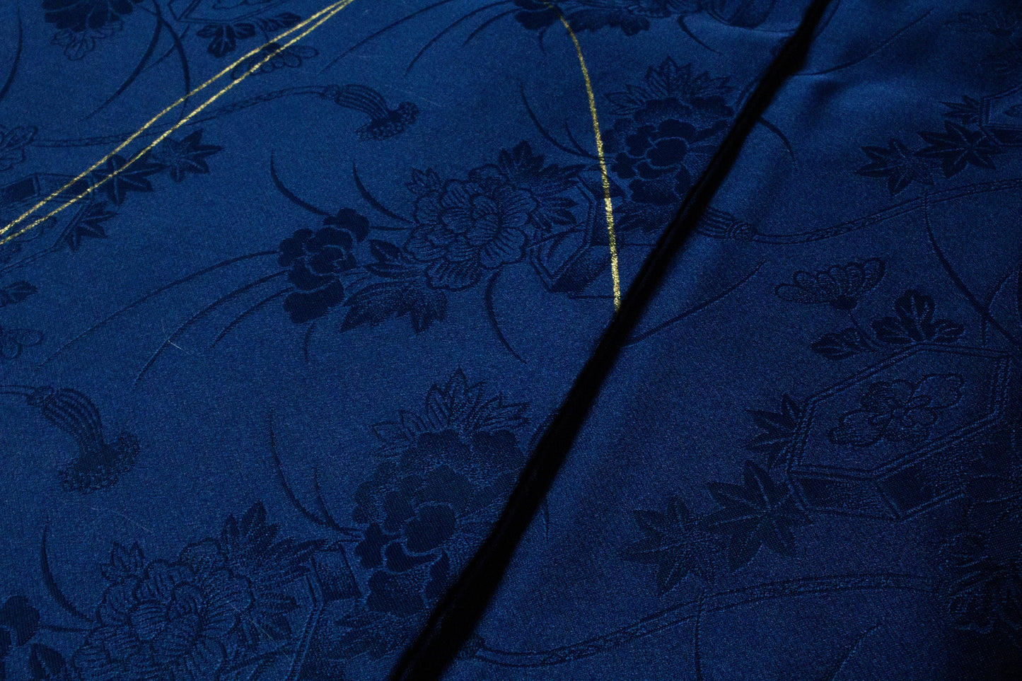 Rank A+ Vintage Houmongi Kimono, Children's Play Motif, 'Longevity' Calligraphy, Dark Blue Kimono