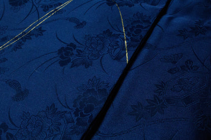 Rank A+ Vintage Houmongi Kimono, Children's Play Motif, 'Longevity' Calligraphy, Dark Blue Kimono