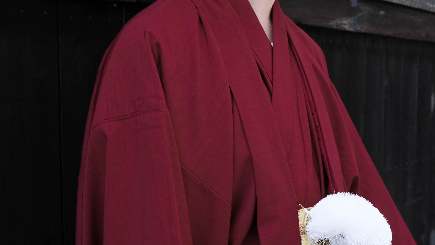 Men's Traditional Kimono 3PCS Set: Kimono, Kaku Obi & Haori - Customizable Kamon