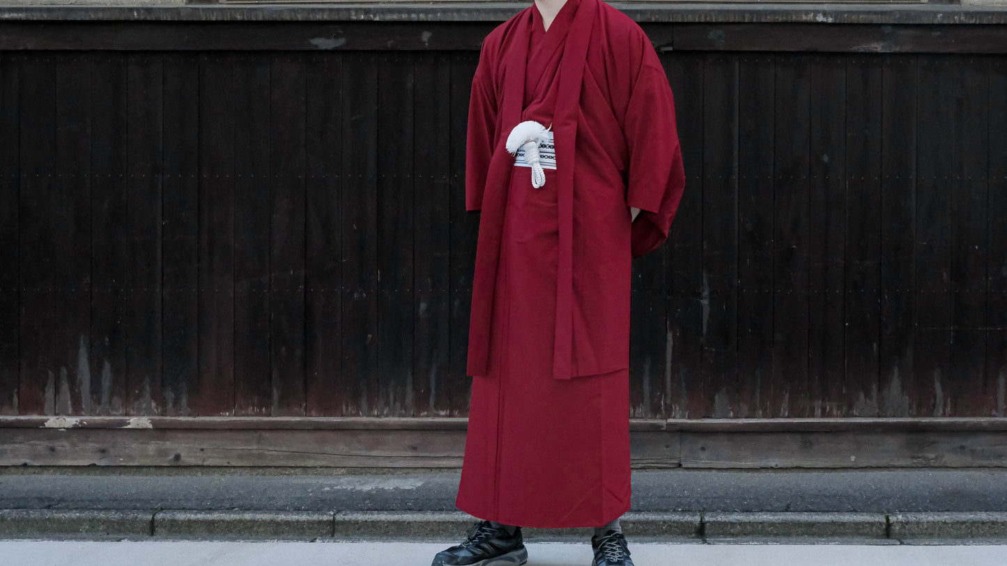 Men's Traditional Kimono 4PCS Gift Set:  Kimono, Haori Jacket, Obi Belt, & Koshi Himo- Customizable Kamon Available